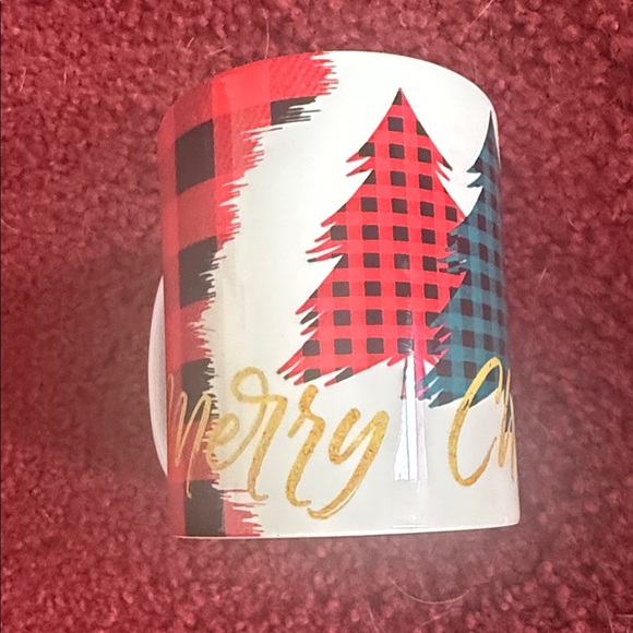 Other - White Mug with Red & Teal Buffalo Plaid Trees - 'Merry' Gold Script💜